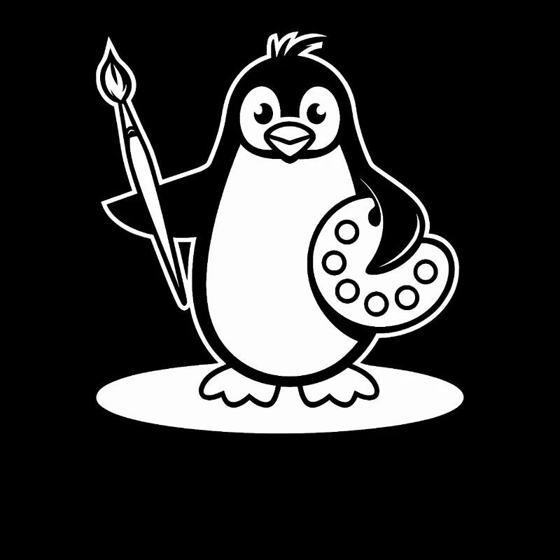 Creative penguin artist with brush and palette