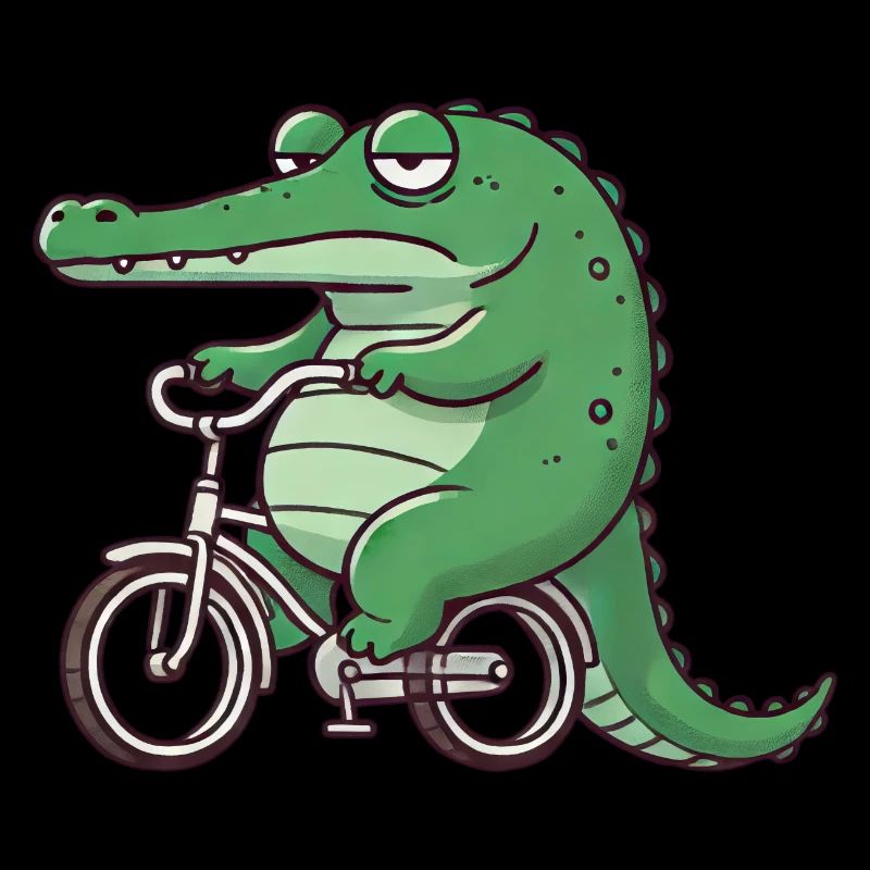 Whimsical bored crocodile cyclist lus