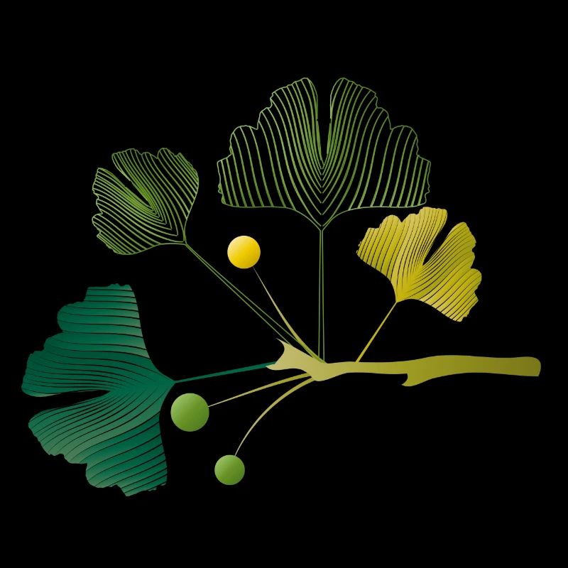 Branche de ginkgo faite de lignes de feuilles dans des tons verts doux