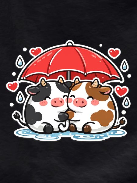 Cow duo under umbrella