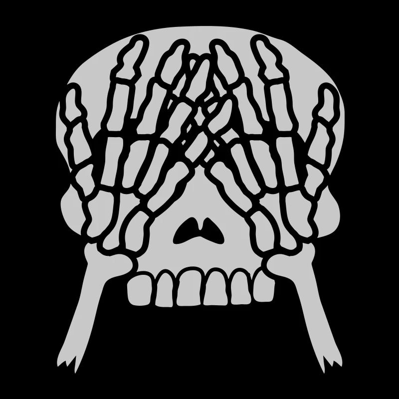 Mains du crâne devant les yeux