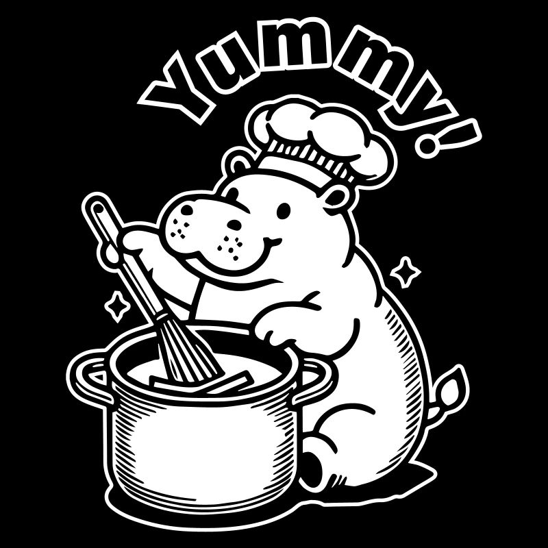 Cute Hippo cooking a meal - "Yummy!" Design