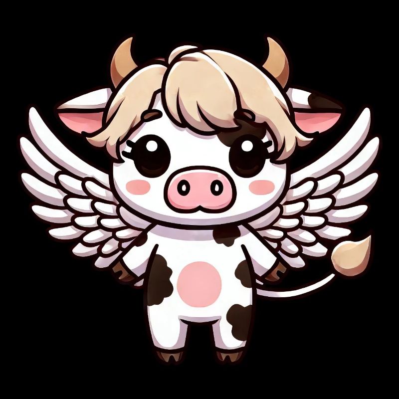 Mignon Chibi Vache Ange Dessin Animé Ailes
