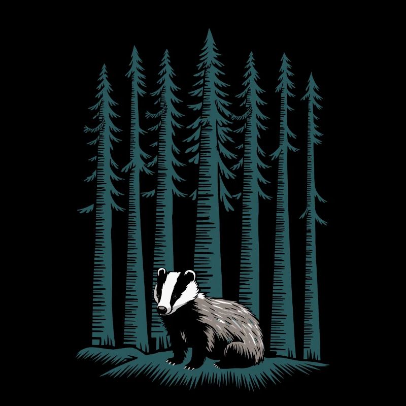 Cottagecore Forest Scene with Badger and Fir Trees