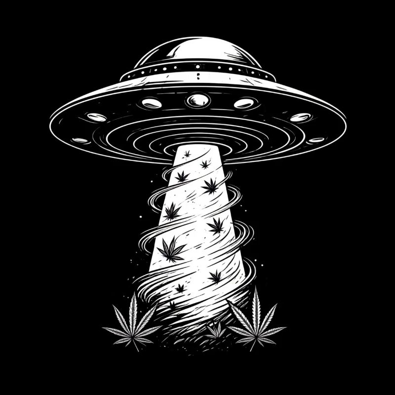 UFO and Cannabis Leaves - Creative Sci-Fi Design