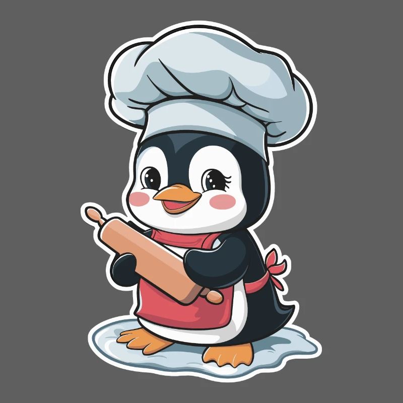 Cute penguin baker with rolling pin