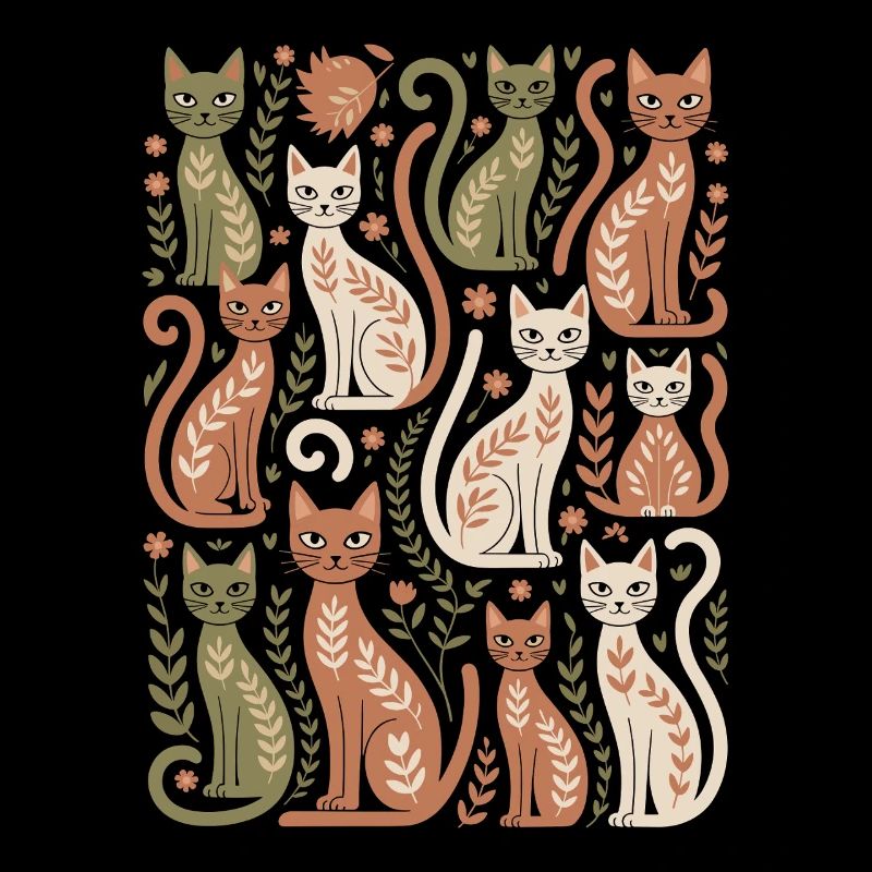 Boho cat pattern with playful details