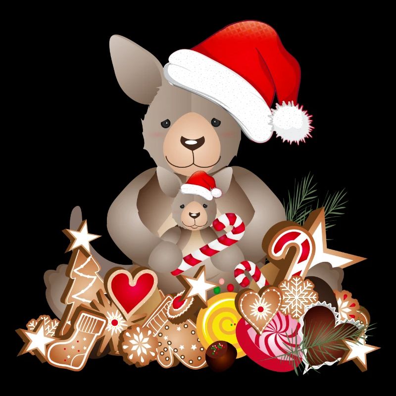 kangourou doux pour Noël avec chapeau de Noël