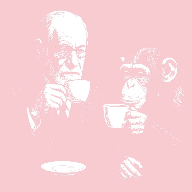 Sigmund Freud buvant du café avec un singe