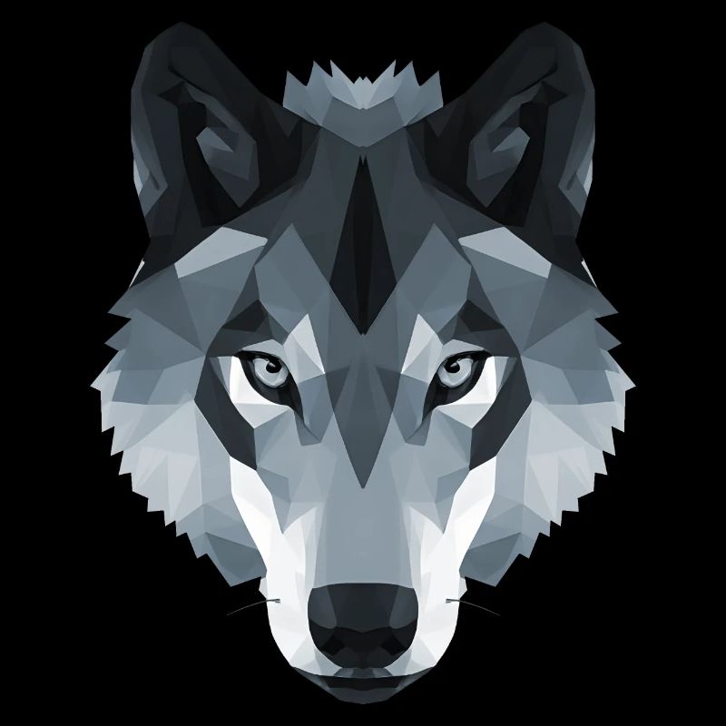Tête de loup bas polygone en noir et blanc