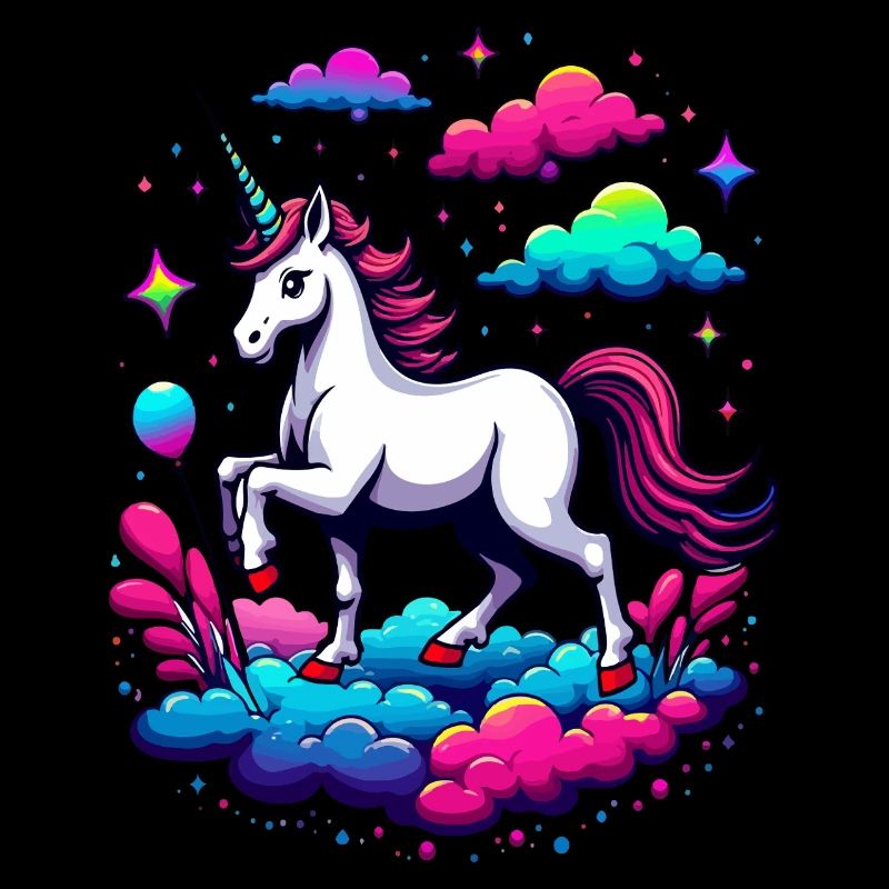 Fantasy-Einhorn, das auf Wolken läuft – Magic Sky Art