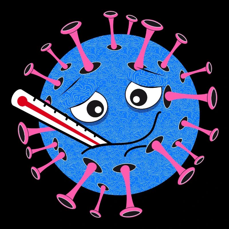Sick Virus – Cartoon with Clinical Thermometer