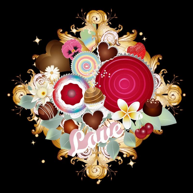 Chocolates in ornamental design with delicate flowers