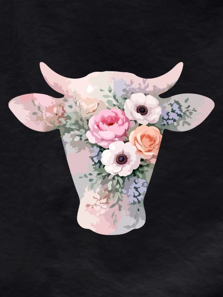 Cow Silhouette Flowers