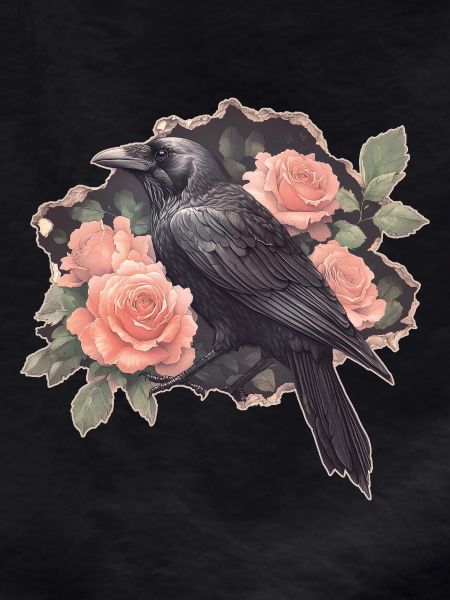 Raven with roses