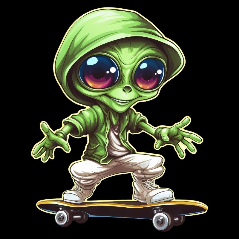 Alien on Skateboard - Green with Sizes