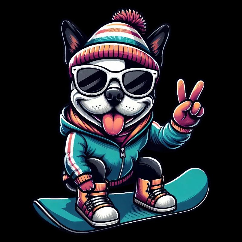Boston Terrier Snowboard Winter Comic