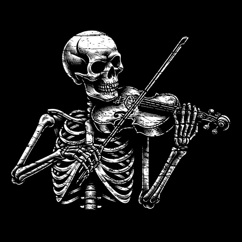 Squelette de crâne avec squelette de violon jouant du violon