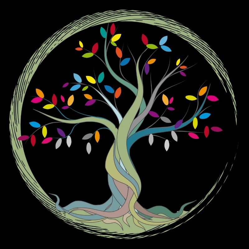 kleiner Baum mit bunten Blättern im Kreis