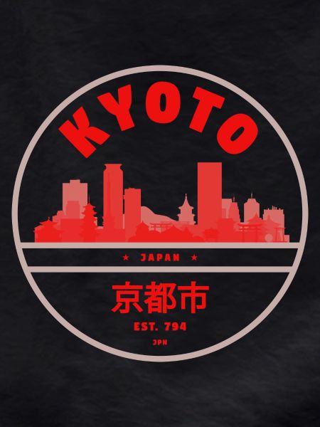 Kyoto Skyline Red Silhouette