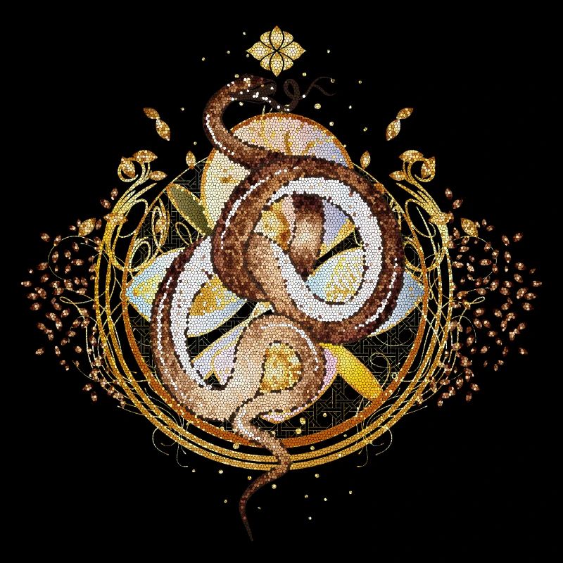 magisches Amulett mit Schlange im Mosaik Stil