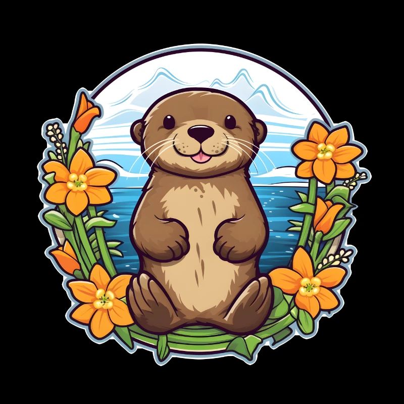 Cute otter design | Summer vibes | flowers