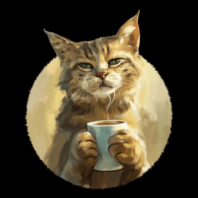 Illustration der Katze mit ihrer Tasse Kaffee