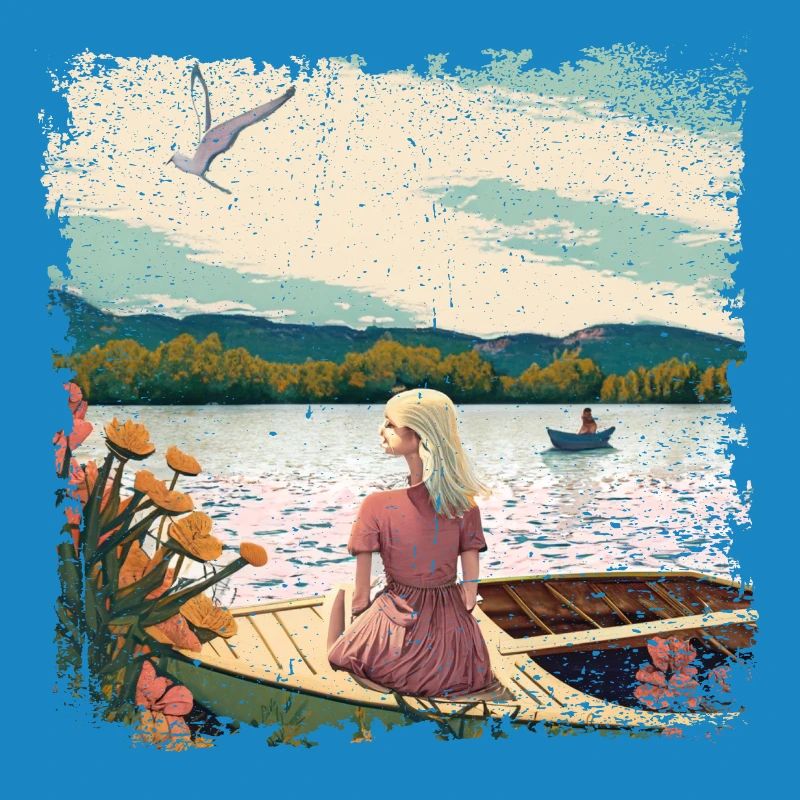 Frau sitzt im Boot am Wasser