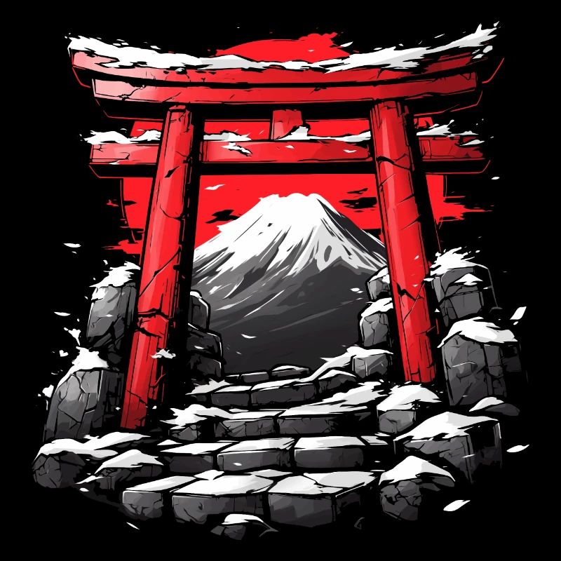 Japanese Temple and Mount Fuji