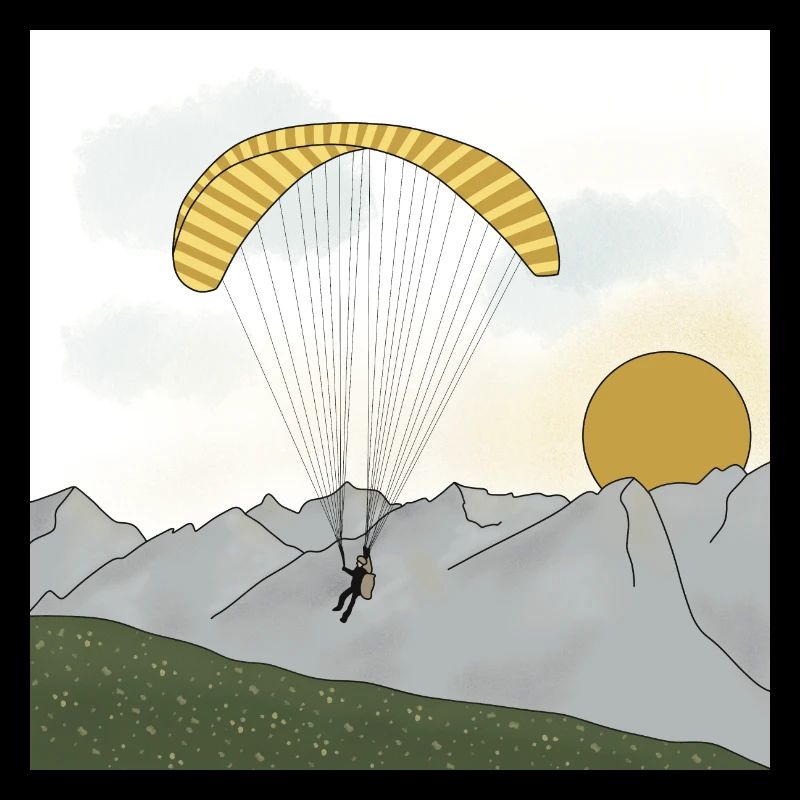 Paraglider sailing in the mountains sunset
