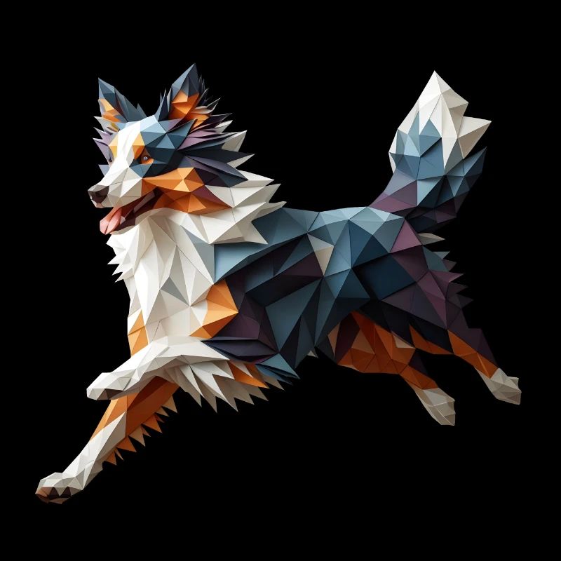 Australian Shepherd Origami Geometrischer 3D-Hund