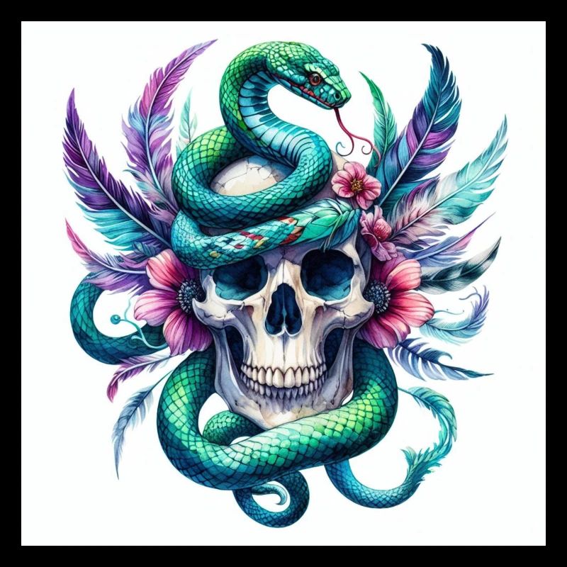 Aquarelle Crâne et Serpent