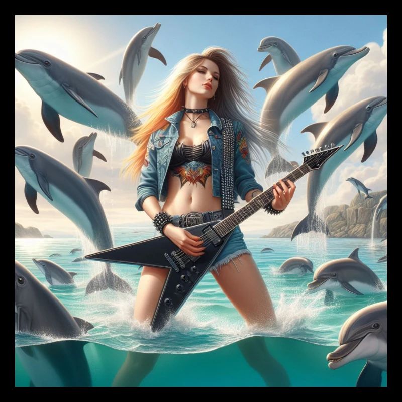 Guitariste de métal parmi les dauphins