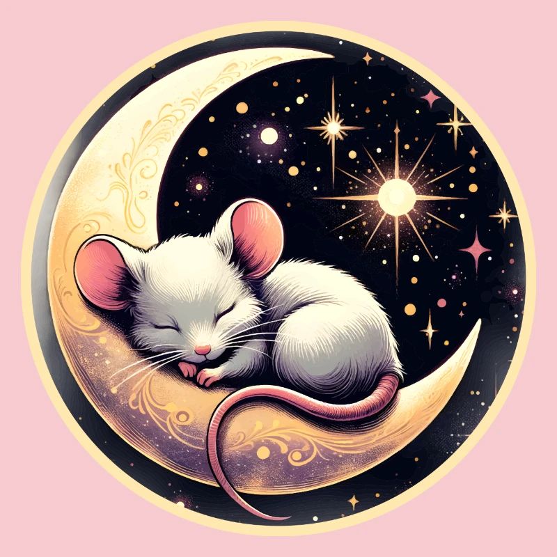 peacefully sleeping mouse, on a crescent moon
