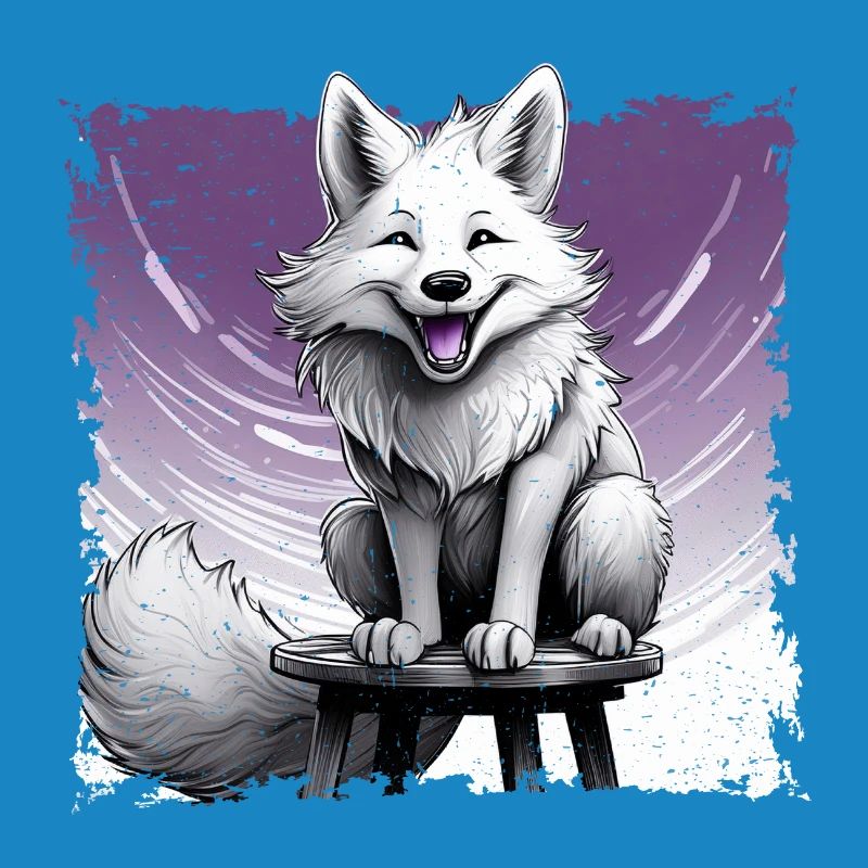 Fuchs comic, lachend, sitzt auf Hocker | Poster