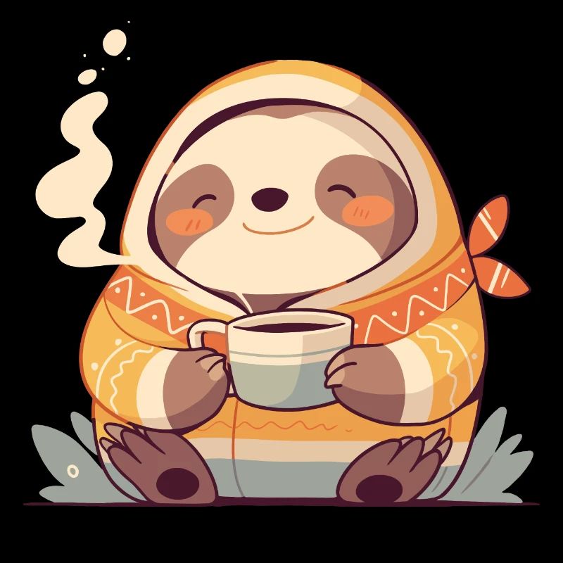 Faultier-Illustration mit seiner Tasse Kaffee