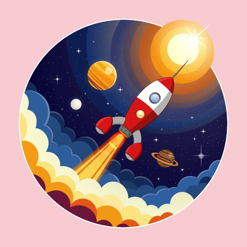 Image colorée d’une fusée dans l’espace