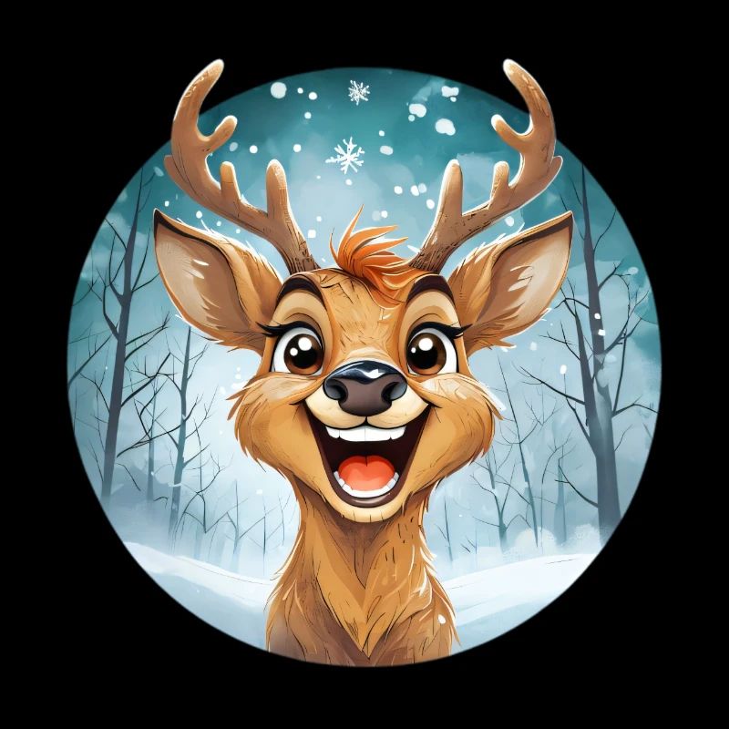 Festive reindeer, snowy winter landscape