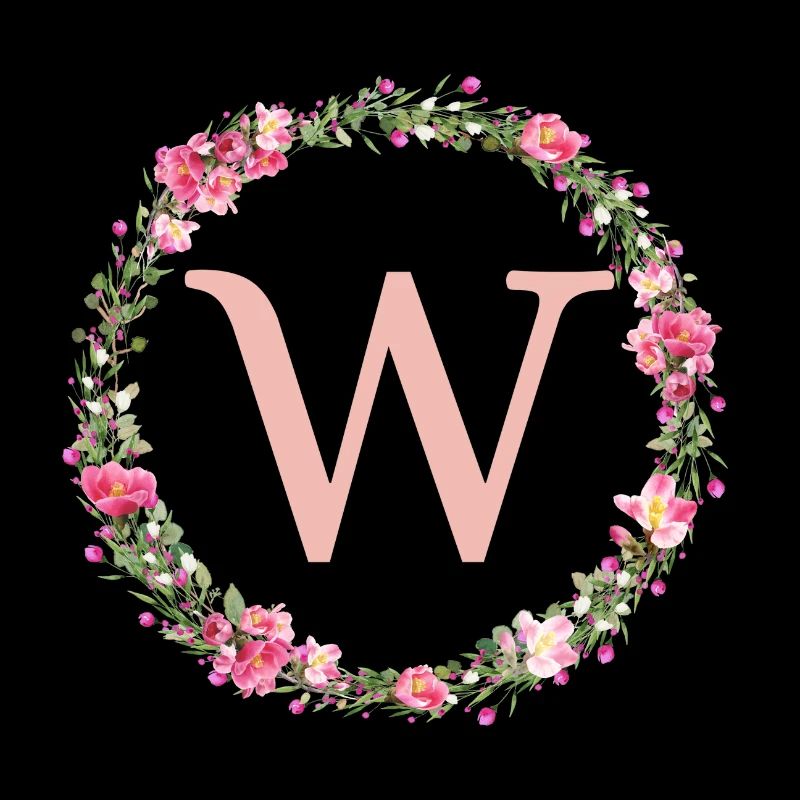 W Monogramm, Blumen-Kranz, personalisierbar