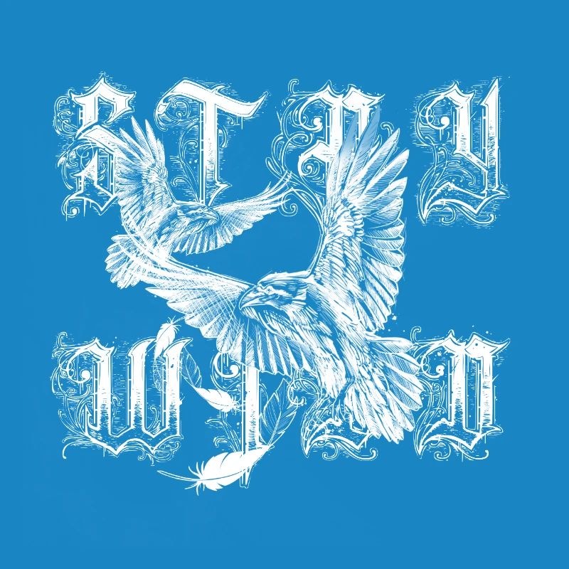 Stay Wild lettering design white with ravens