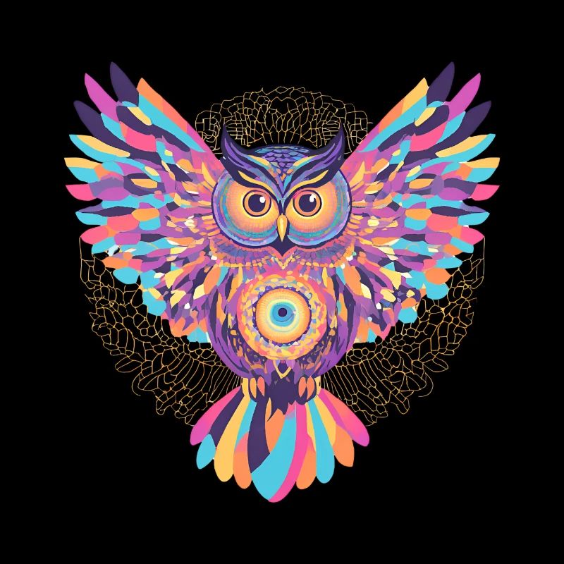 Rainbow mandala owl