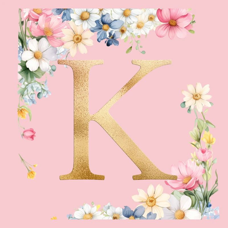 K Monogram, Floral, Personalizable