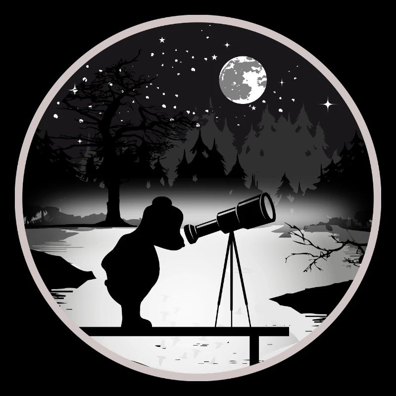 Bear with telescope under the starry sky