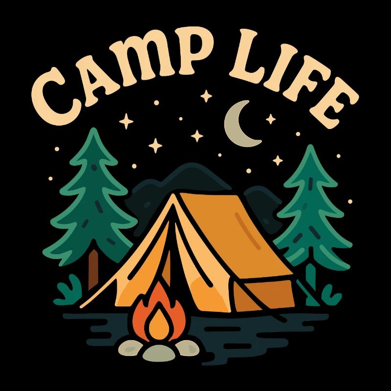 Camp de tente du soir avec ciel étoilé