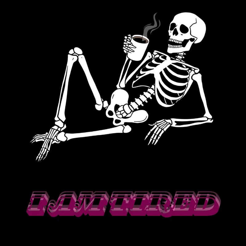 I am tired- Retro Neon Coffee Skeleton