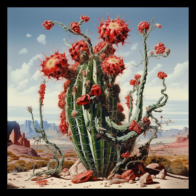 Cactus du désert aux fleurs rouges