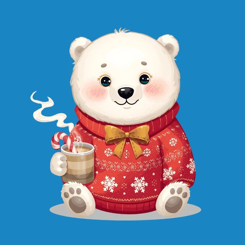 Eisbär im roten Weihnachtspullover