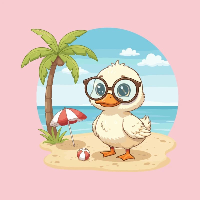 Cute Duck with Glasses Beach Summer Vacation