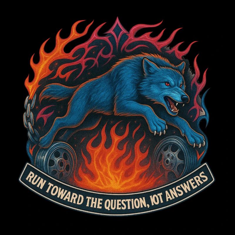 Blue wolf in a circle of flames
