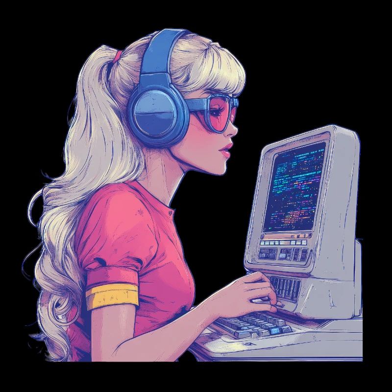 Fille Gamer Rétro dans le style néon